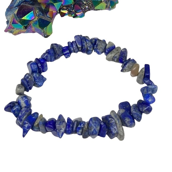 Lapis Lazuli Gemstone Chips Beaded Stretch Bracelet - Picture 2 of 7